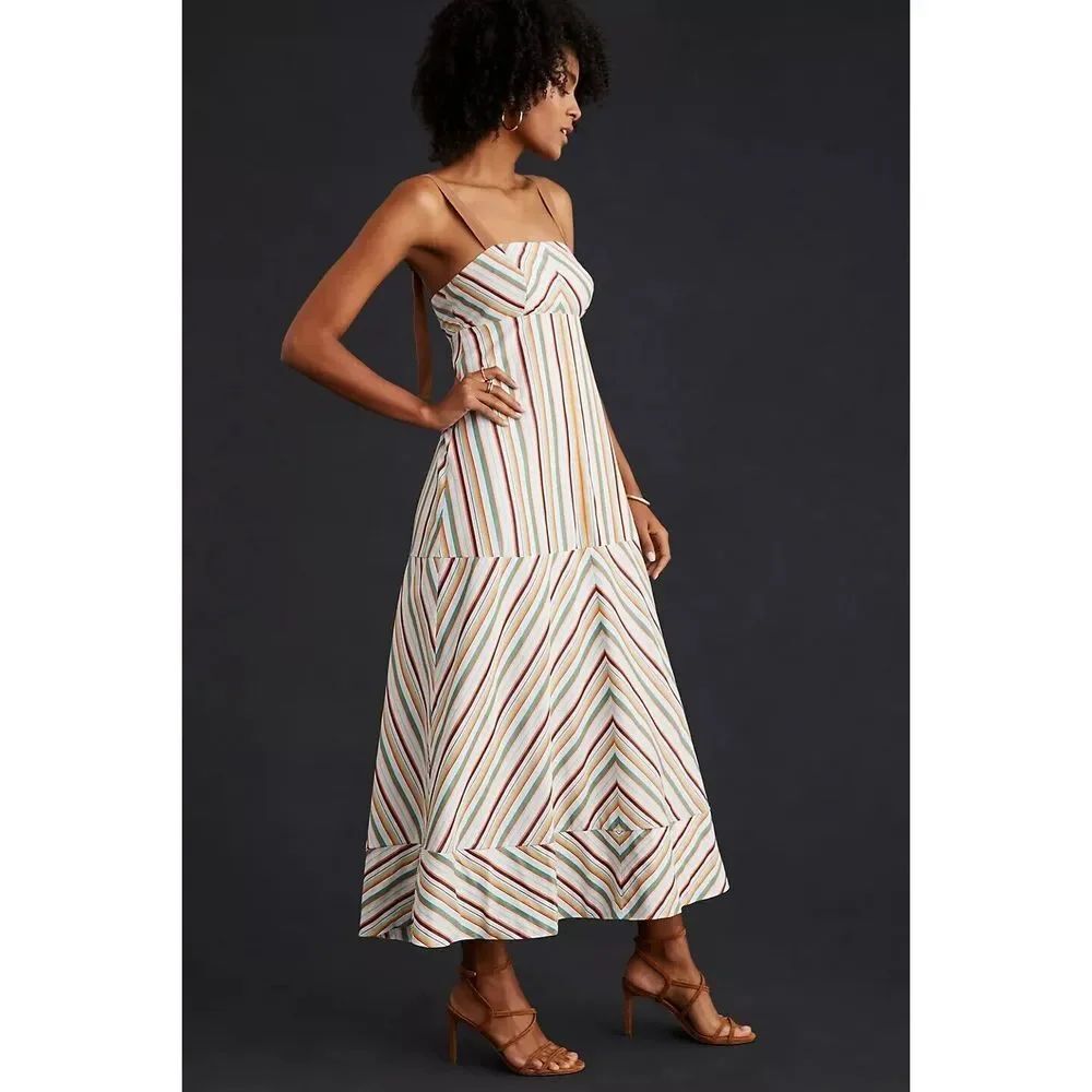 Anthropologie Maeve Square Neck Striped Midi Dress